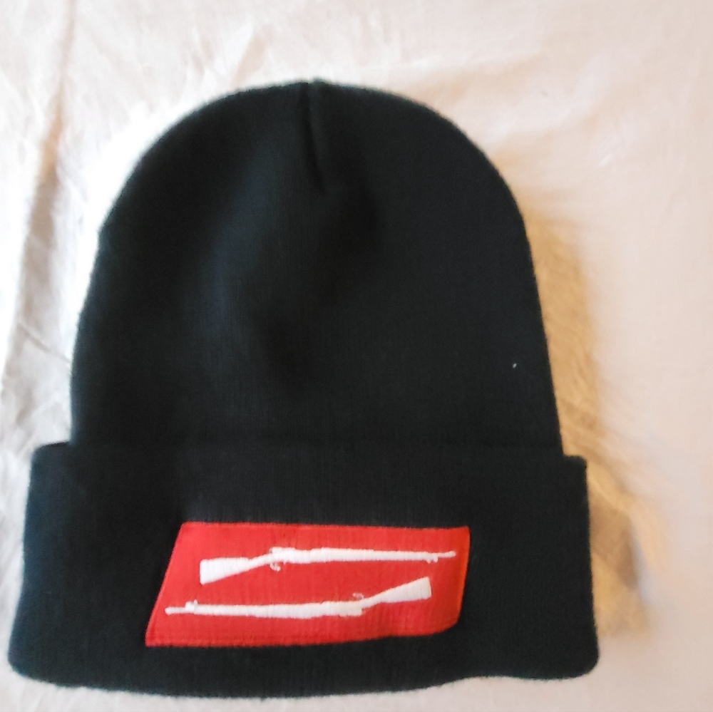 Black Beanie with Embroidered Rifles